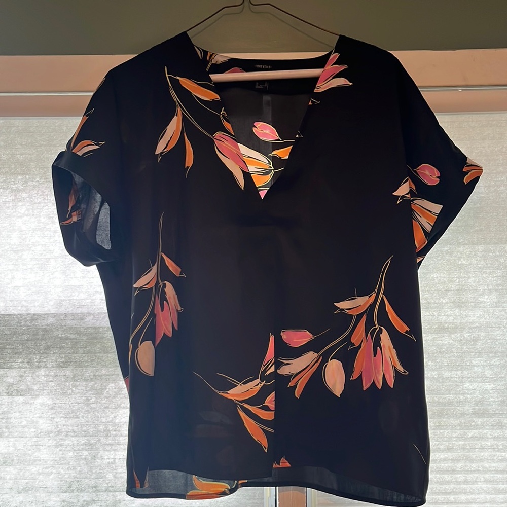 Black floral blouse